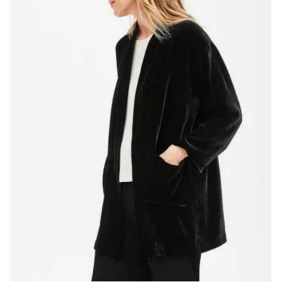 Eileen Fisher Womens Black Silk Blend Velvet Open Front Jacket Kimono SZ XL - Picture 1 of 9